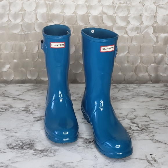 Hunter Shoes - Hunter Original Short Gloss Rain Boots blue 8